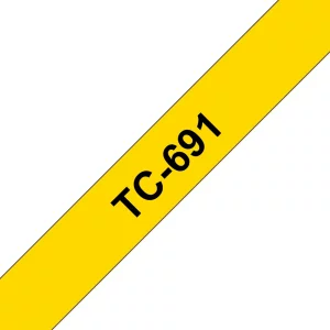 Brother TC691 Banda Laminata 9mm BLACK ON YELLOW TAPE