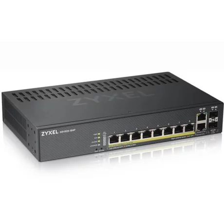 GS1920-8HP V2 | 8 x 10/100/1000 Mbps Mbit/s | 2 x Dual-personality GbE | Web Management sau Nebula Cloud | PoE | Stacking DA