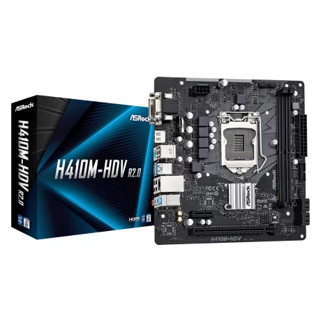 PLACA de BAZA Asrock H410M-HDV R2.0, skt LGA 1200, Intel H410, mATX, slot RAM 2 x DDR4, max 64 GB, 4x S-ATA 3, nux M.2, 1x PCI-E, PCI-E3.0 x 16 x 1, PCI-E3.0 x 1 x 1, LAN 10/100/1000 Mbps, HDMI, DVI -D, VGA, 7.1, &quot;H410M-HDV R2.0&quot;