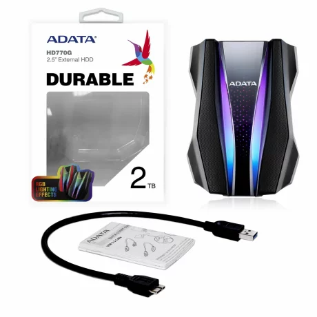 HDD ADATA EXTERN 2.5&quot; USB 3.2 Gen1 1TB HD770G, iluminare RGB, Black AHD770G-1TU32G1-CBK