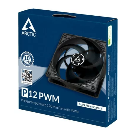 VENTILATOR ARCTIC PC 120x120x25 mm, &quot;P12 PWM&quot;, w/ PWM, low noise FD bearing, high static pressure, black/transparent &quot;ACFAN00133A&quot;