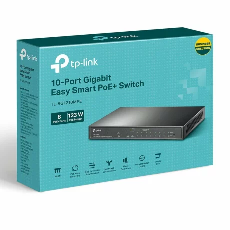 SWITCH TP-LINK 10-Port Gigabit Desktop Switch cu 8-Port PoE+, 123W total power, carcasa metal &quot;TL-SG1210MPE&quot; (include timbru verde 1.5 lei)