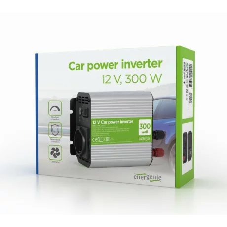 INVERTER GEMBIRD cu sinusoida simulata, Inverter auto,  300W, Schuko x 1, USB 5V / 2.1A, baterie 10-16V, &quot;EG-PWC300-01&quot;, (include TV 3 lei)