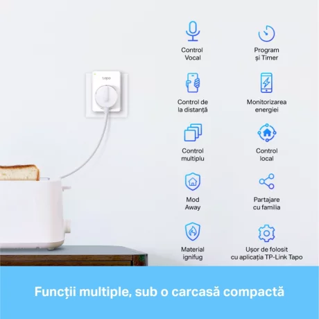 PRIZA inteligenta TP-LINK, Schuko x 1, Bluetooth, WiFi, alb Tapo P110