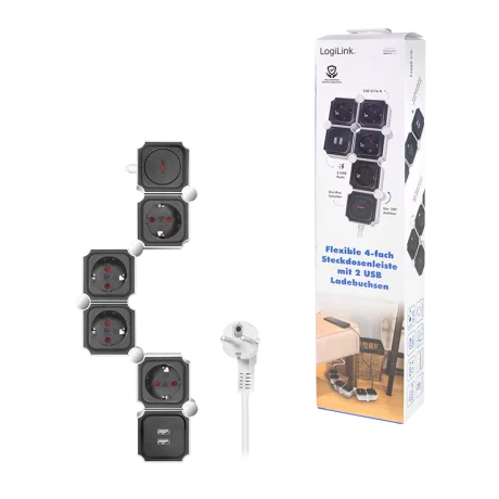 Prelungitor Logilink, Schuko (T), USB x 2, cablu 1.5 m LPS276U