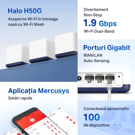MESH MERCUSYS, wireless, router AC1900,  Halo H50G (2-pack)