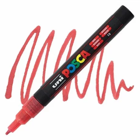 Marker Uni Posca 0.9-1.3Mm PC-3Ml, Rosu Cu Sclipici