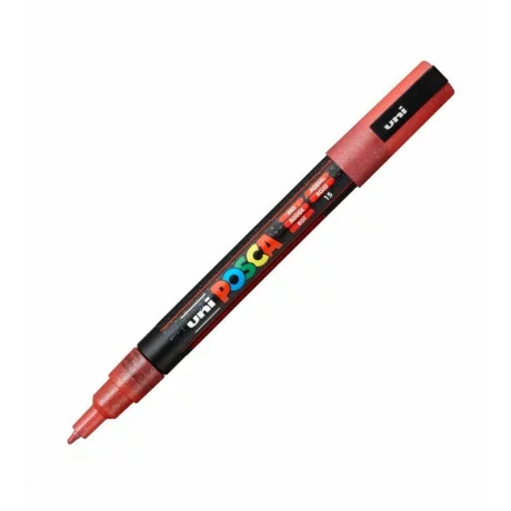Marker Uni Posca 0.9-1.3Mm PC-3Ml, Rosu Cu Sclipici