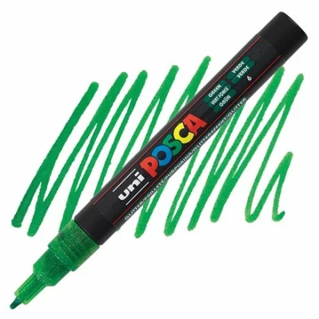 Marker Uni Posca 0.9-1.3Mm PC-3Ml, Verde Cu Sclipici