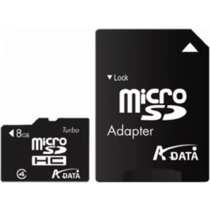 MicroSD CARD Adata   8 GB, SDHC, clasa 4, adaptor, nu e cazul, &quot;AUSDH8GCL4-RA1&quot;