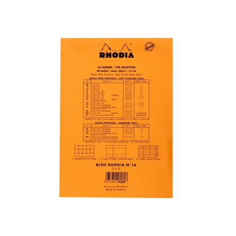 Blocnotes N16 14,8 x 21 cm capsat 80 file galbene Rhodia Orange