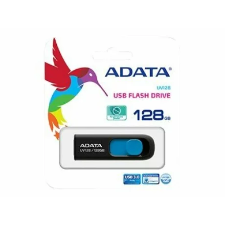 Memorie USB ADATA AUV128-128G-RBE Unitate flash Adata UV128 128GB USB3, fara capac, retractabil, negru si albastru