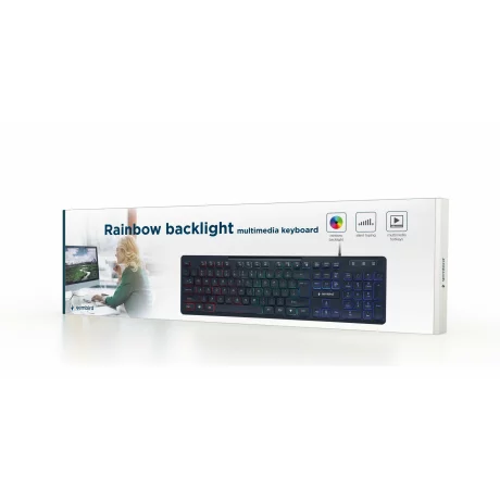 Tastatura multimedia cu iluminare din spate Curcubeu, neagra, Layout SUA