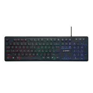 Tastatura multimedia cu iluminare din spate Curcubeu, neagra, Layout SUA