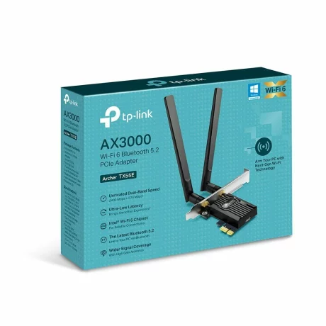 Placa Retea Archer TX55E AX3000 Wi-Fi 6 Bluetooth 5.2 PCIe Adapter