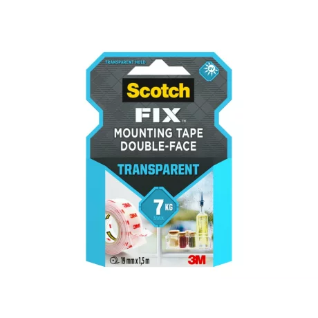 Bandă dublu adezivă transparentă pentru montare, 19 mm x 1.5 m, Scotch-Fix™