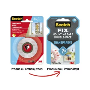 Bandă dublu adezivă transparentă pentru montare, 19 mm x 1.5 m, Scotch-Fix™