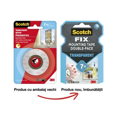 Bandă dublu adezivă transparentă pentru montare, 19 mm x 1.5 m, Scotch-Fix™