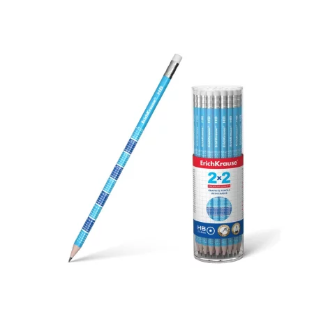 Creion rotund cu gumă 2x2 HB, Erich Krause