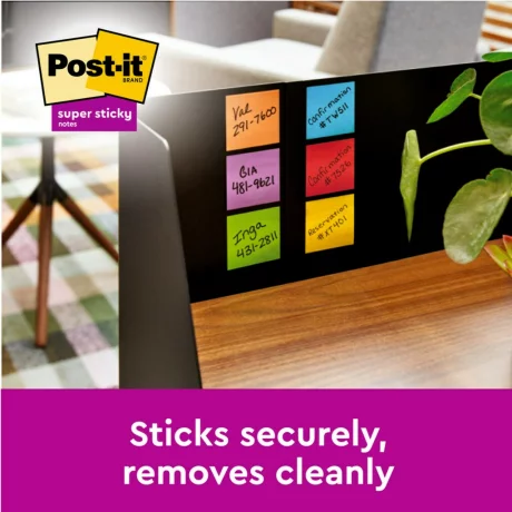 Notes adeziv Super Sticky 76 x 76 mm, 90 file x 5 culori asortate, Post-It