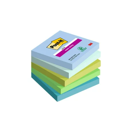 Notes adeziv Super Sticky 76 x 76 mm, 90 file x 5 culori asortate, Post-It