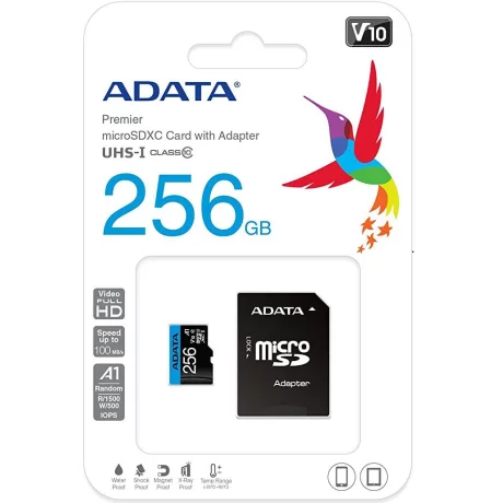 Card memorie cu adaptor microSDXC 256GB Adata AUSDX256GUICL10A1-RA1