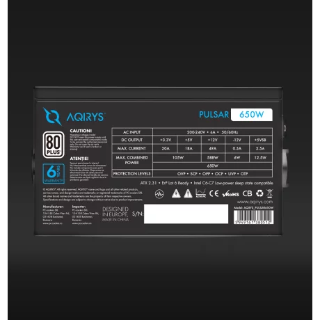 Sursa Aqirys Pulsar 650W 80+ White cert