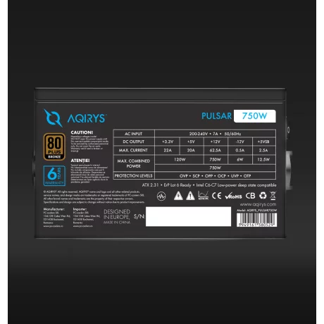 Sursa Aqirys Pulsar 750W 80+ White cert