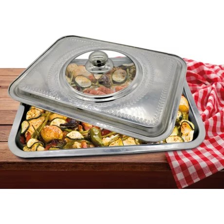 TAVA  CUPTOR CU CAPAC, INOX , 39x29x7 CM