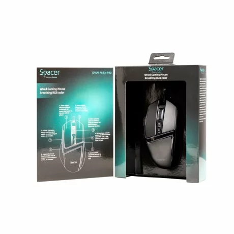 MOUSE Spacer gaming, cu fir, USB, optic, 12.000 dpi, negru, SPGM-ALIEN-PRO