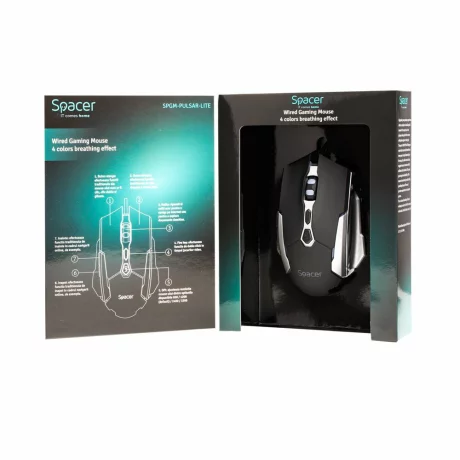 MOUSE Spacer gaming, cu fir, USB, optic, 3.200 dpi,  negru,  SPGM-PULSAR-LITE