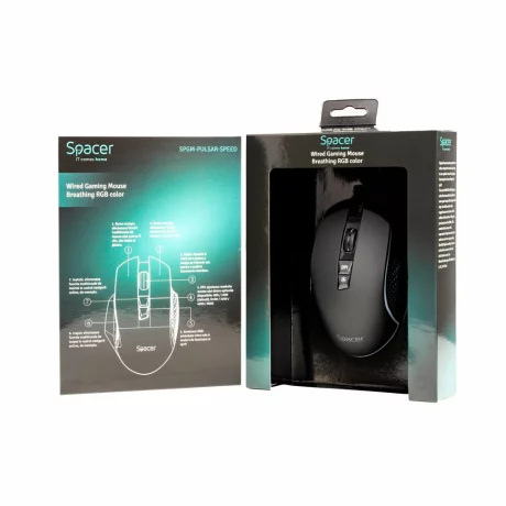 MOUSE Spacer  gaming, cu fir, USB, optic, 6.400 dpi,  negru, SPGM-PULSAR-SPEED