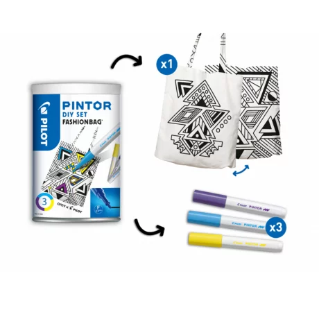 Set marker cu vopsea Pilot Pintor DIY Fashion, 3 markere + Sacosa