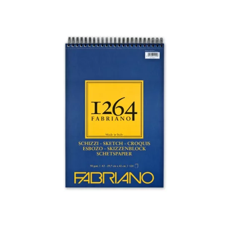 Bloc desen 1264 Schizzi, A3, 90gr, 120 file, cu spirală pe lățime Fabriano