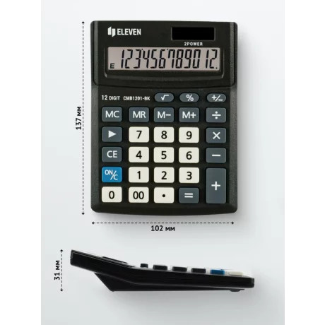 Calculator de birou 12 digiți, 137 x 102 x 31 mm, Eleven CMB1201-BK