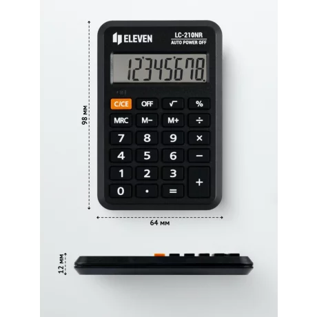 Calculator de buzunar 8 digiți, 98 x 62 x 10 mm, Eleven LC-210NR