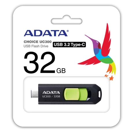 MEMORIE USB Type-C 3.2 ADATA 32 GB retractabila negru verde ACHO-UC300-32G-RBK/GN