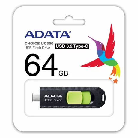 MEMORIE USB Type-C 3.2 ADATA 64 GB retractabila negru / verde ACHO-UC300-64G-RBK/GN