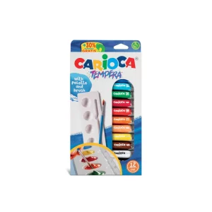 Acuarele tempera Carioca 12 culori 10 ml cu tăviță și pensulă