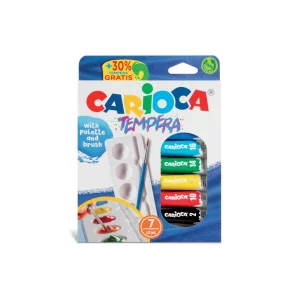 Acuarele tempera Carioca 7 culori 10 ml cu tăviță și pensulă