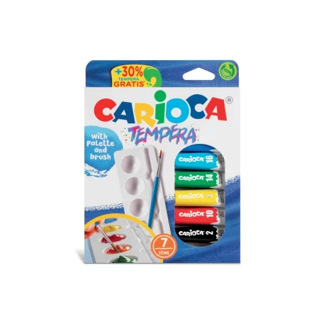 Acuarele tempera Carioca 7 culori 10 ml cu tăviță și pensulă