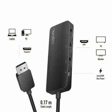 Adaptor video LOGILINK, splitter DisplayPort la 3 x HDMI negru CV0146