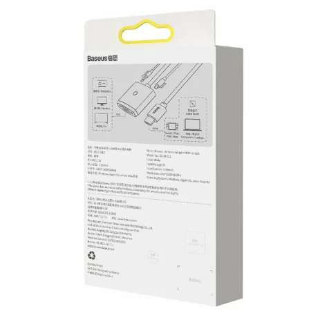 Cablu video Baseus Lite, HDMI la 1 x VGA 1920x1080 la 60Hz