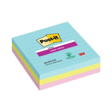 Notițe adezive Super Sticky pentru conferință, liniate, 101 mm x 101 mm, 3 x 75 file, Post-it