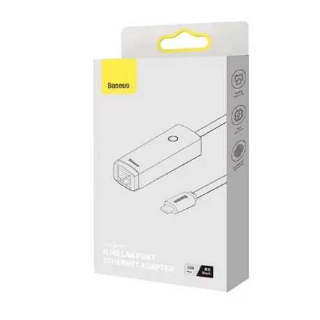 ADAPTOR RETEA Baseus Lite, USB Type-C to RJ-45 Gigabit LAN, LED, negru &quot;WKQX000301&quot; (timbru verde 0.18 lei)  - 6932172606114