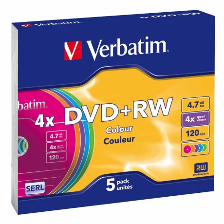 DVD+RW COLOUR SURFACE, 4X, 4.7GB, Slim Case set 5 buc, &quot;43297-Pack&quot;