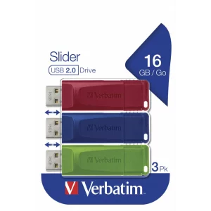 USB DRIVE 2.0 STORE  N  GO SLIDER 3 X 16GB (RED / BLUE / GREEN) &quot;49326&quot; (timbru verde 0.03 lei)