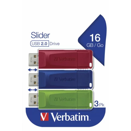 USB DRIVE 2.0 STORE  N  GO SLIDER 3 X 16GB (RED / BLUE / GREEN) &quot;49326&quot; (timbru verde 0.03 lei)