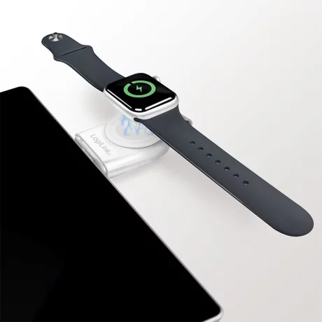 ALIMENTATOR wireless LOGILINK, compatibil seria iWatch 5/4/3/2/1, 1 port wireless x 2.5W, 1 x USB (5V/1A), white, &quot;PA0245&quot; (timbru verde 0.18 lei)