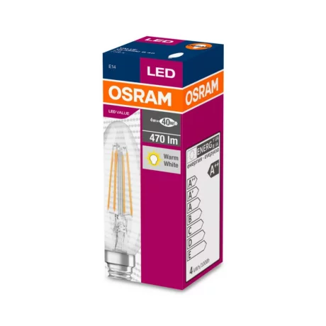 BEC LED Osram, soclu E14, putere 4W, forma lumanare, lumina alb calda, alimentare 220 - 240 V, &quot;000004058075288706&quot; (timbru verde 0.45 lei)